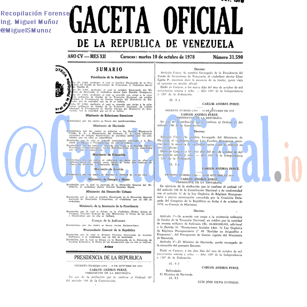 Gaceta Oficial 31590 del 10 Octubre 1978
