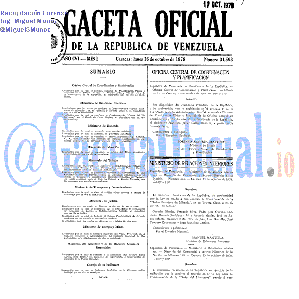 Gaceta Oficial 31593 del 16 Octubre 1978