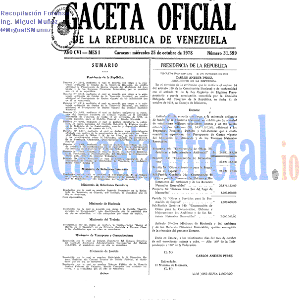 Gaceta Oficial 31599 del 25 Octubre 1978