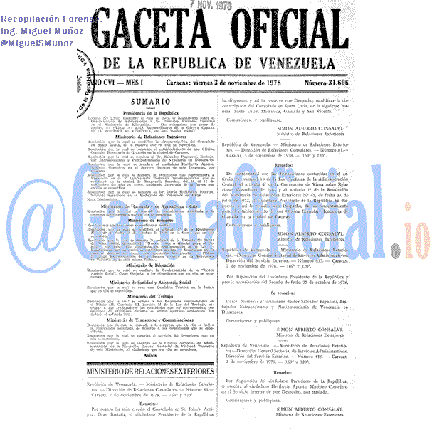 Gaceta Oficial 31606 del 3 Noviembre 1978