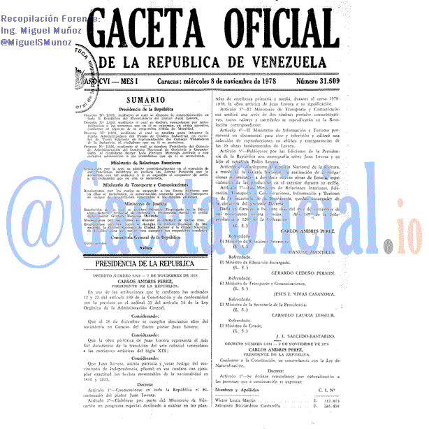 Gaceta Oficial 31609 del 8 Noviembre 1978