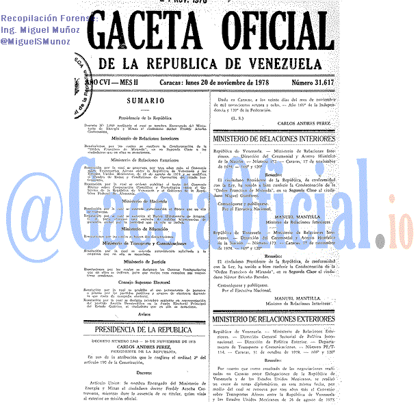 Gaceta Oficial 31617 del 20 Noviembre 1978