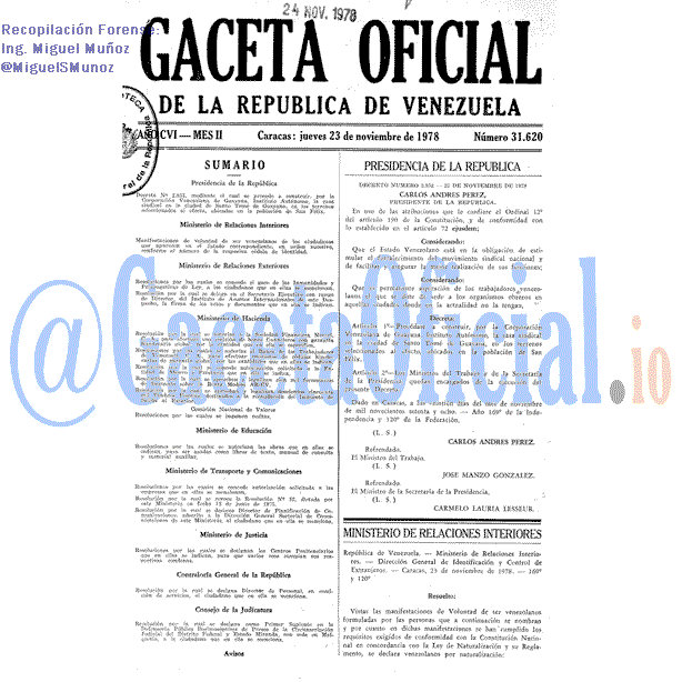 Gaceta Oficial 31620 del 23 Noviembre 1978