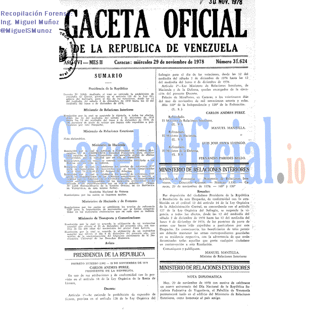 Gaceta Oficial 31624 del 29 Noviembre 1978