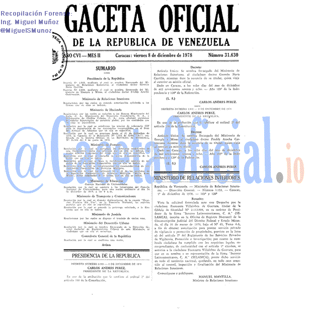 Gaceta Oficial 31630 del 8 Diciembre 1978