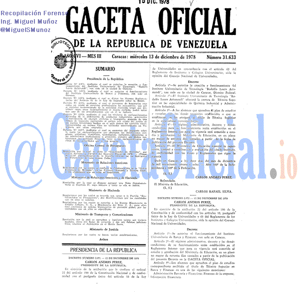 Gaceta Oficial 31633 del 13 Diciembre 1978