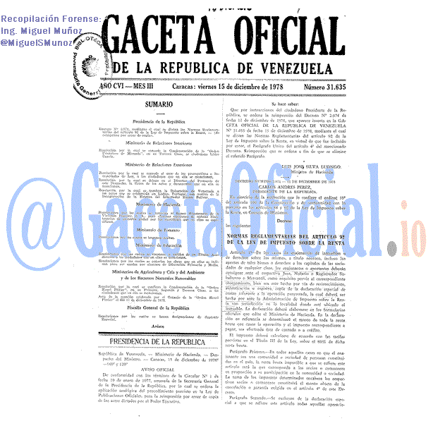 Gaceta Oficial 31635 del 15 Diciembre 1978