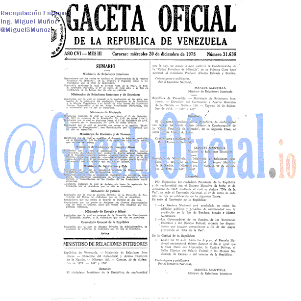 Gaceta Oficial 31638 del 20 Diciembre 1978