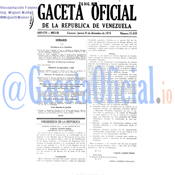 Gaceta Oficial 31639 del 21 Diciembre 1978