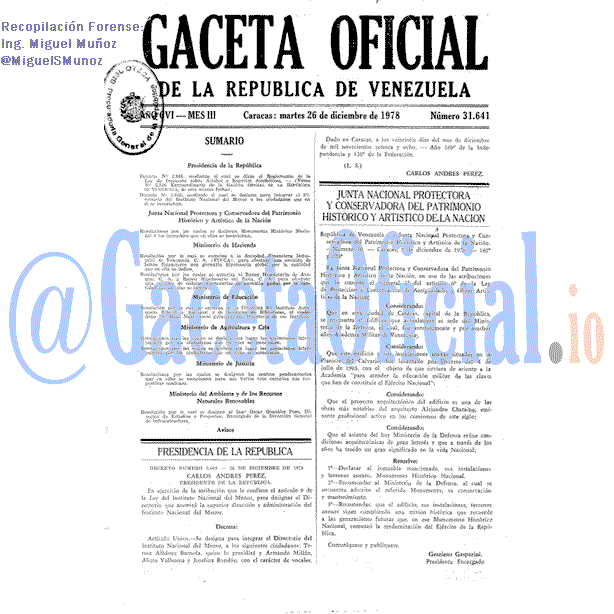 Gaceta Oficial 31641 del 26 Diciembre 1978