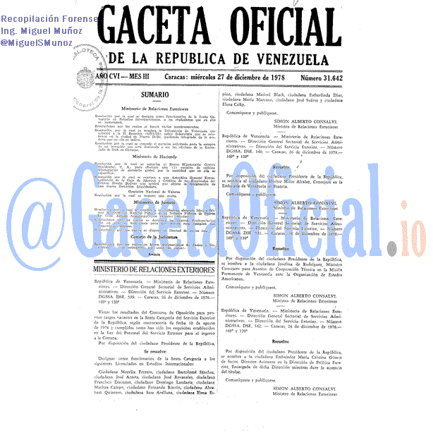 Gaceta Oficial 31642 del 27 Diciembre 1978