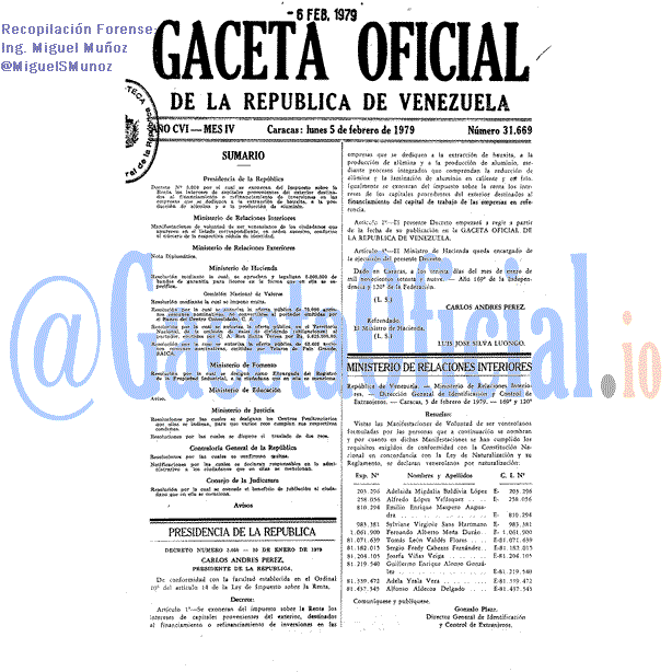 Gaceta Oficial 31669 del 5 Febrero 1979
