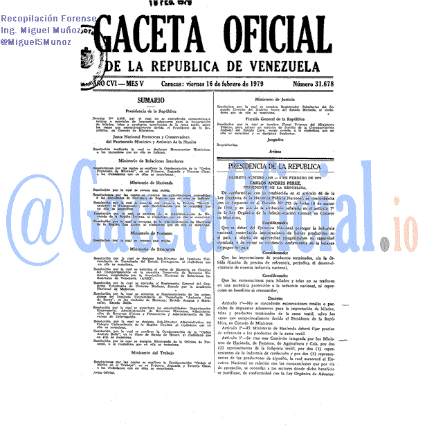 Gaceta Oficial 31678 del 16 Febrero 1979