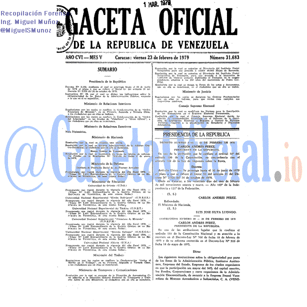 Gaceta Oficial 31683 del 23 Febrero 1979