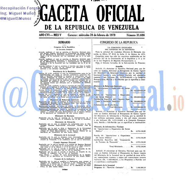Gaceta Oficial 31686 del 28 Febrero 1979