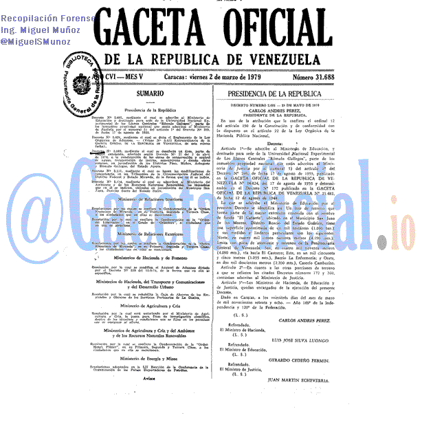 Gaceta Oficial 31688 del 2 Marzo 1979