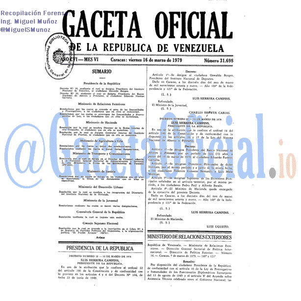Gaceta Oficial 31698 del 16 Marzo 1979