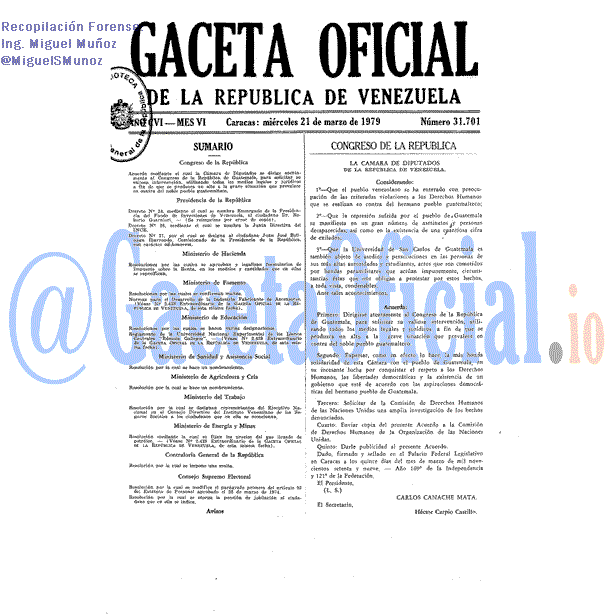Gaceta Oficial 31701 del 21 Marzo 1979