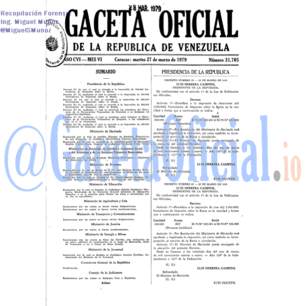 Gaceta Oficial 31705 del 27 Marzo 1979