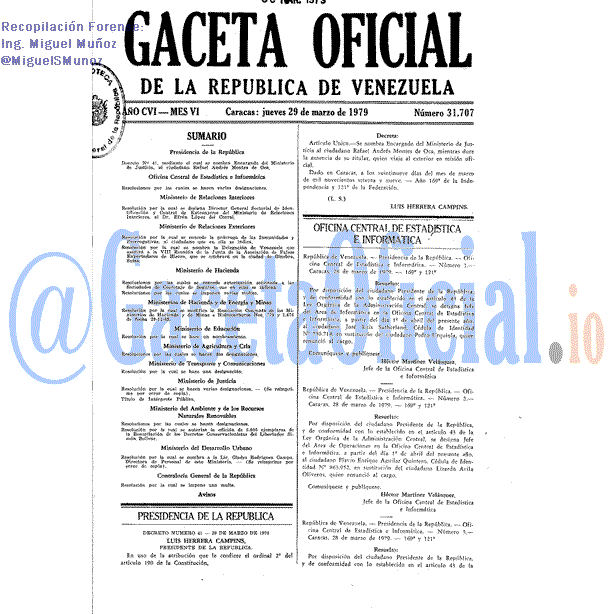 Gaceta Oficial 31707 del 29 Marzo 1979