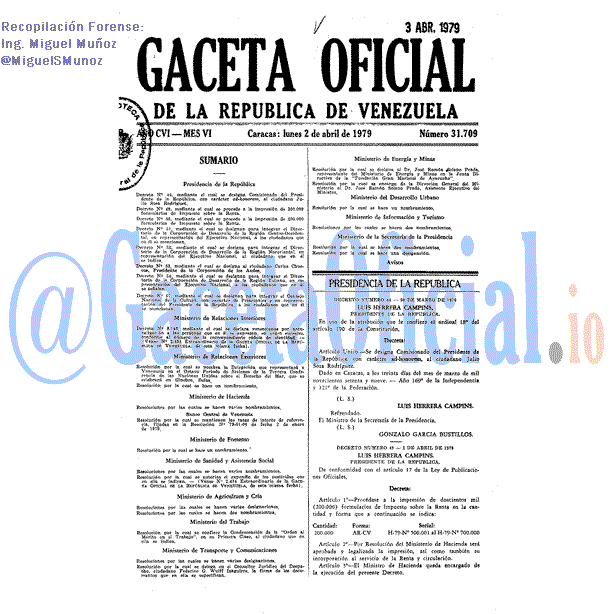 Gaceta Oficial 31709 del 2 Abril 1979