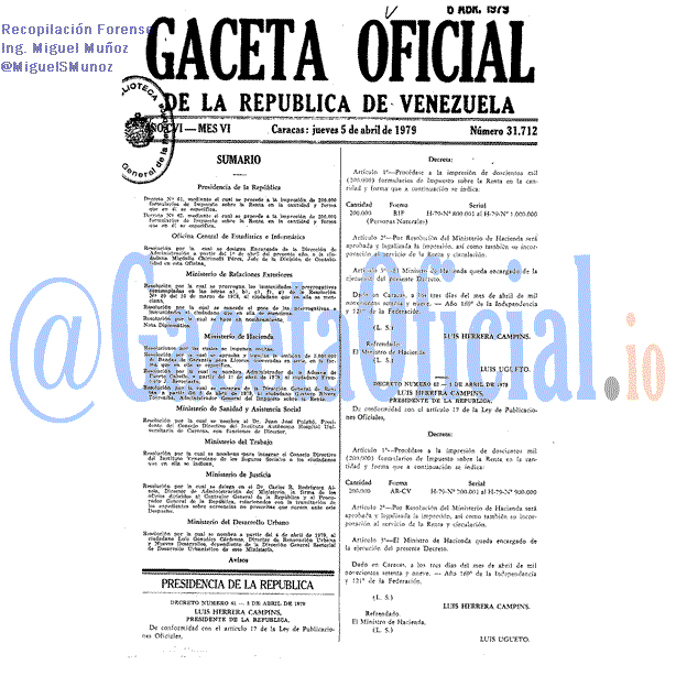 Gaceta Oficial 31712 del 5 Abril 1979