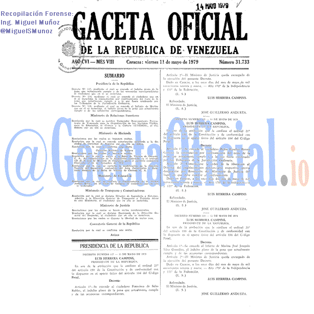 Gaceta Oficial 31733 del 11 Mayo 1979