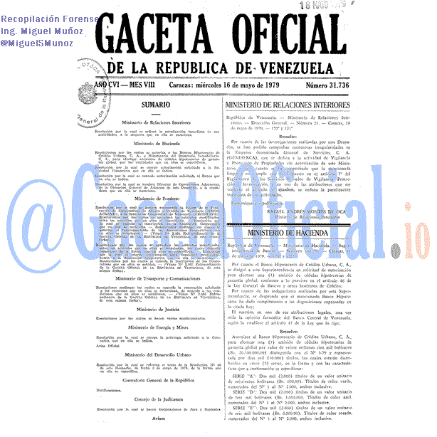 Gaceta Oficial 31736 del 16 Mayo 1979