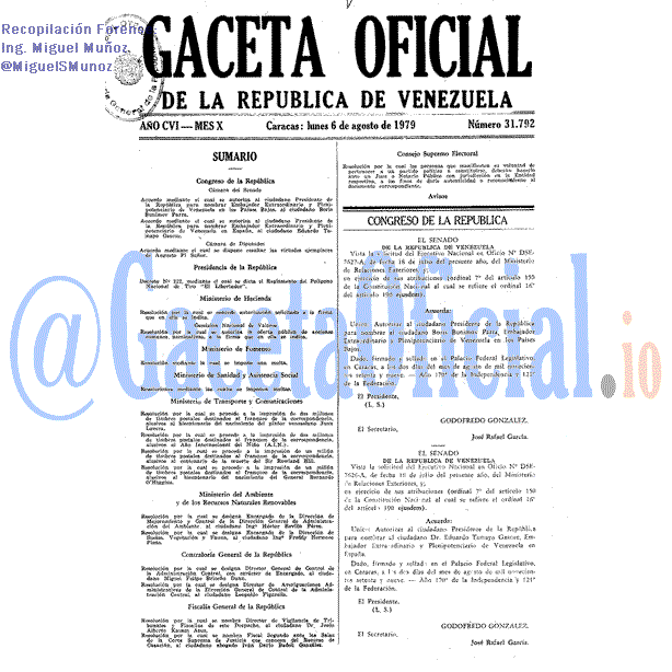Gaceta Oficial 31792 del 6 Agosto 1979