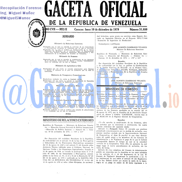 Gaceta Oficial 31880 del 10 Diciembre 1979