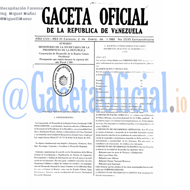 Gaceta Oficial 2535 del 2 Enero 1980