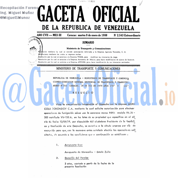 Gaceta Oficial 2543 del 8 Enero 1980