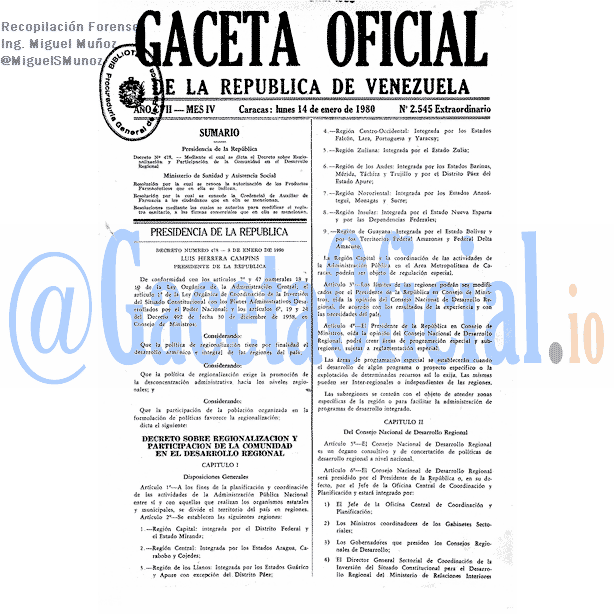 Gaceta Oficial 2545 del 14 Enero 1980