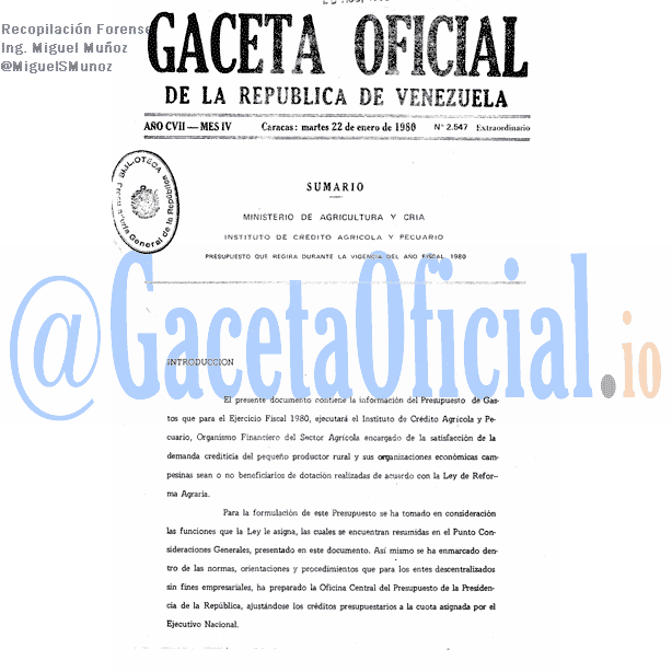 Gaceta Oficial 2547 del 22 Enero 1980