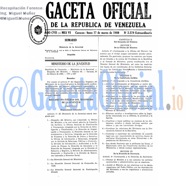 Gaceta Oficial 2579 del 17 Marzo 1980