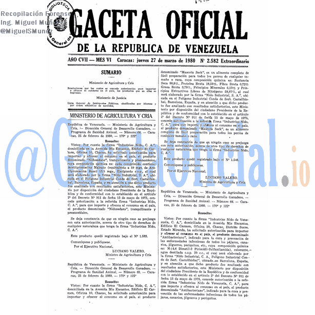 Gaceta Oficial 2582 del 27 Marzo 1980