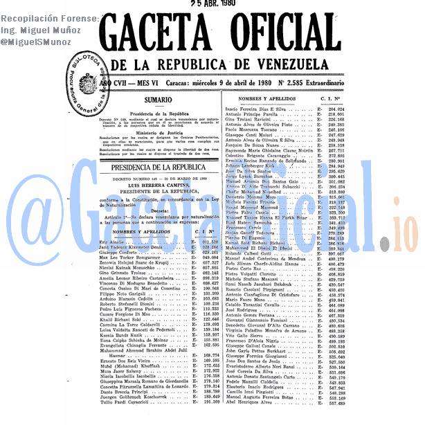 Gaceta Oficial 2585 del 9 Abril 1980