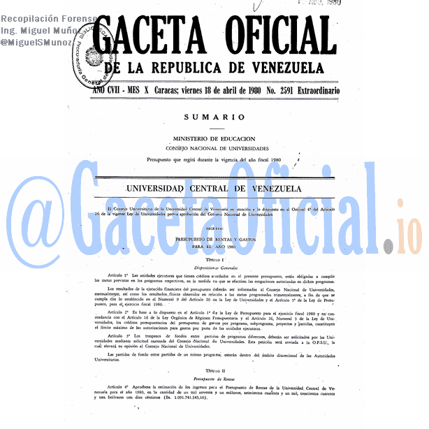 Gaceta Oficial 2591 del 18 Abril 1980