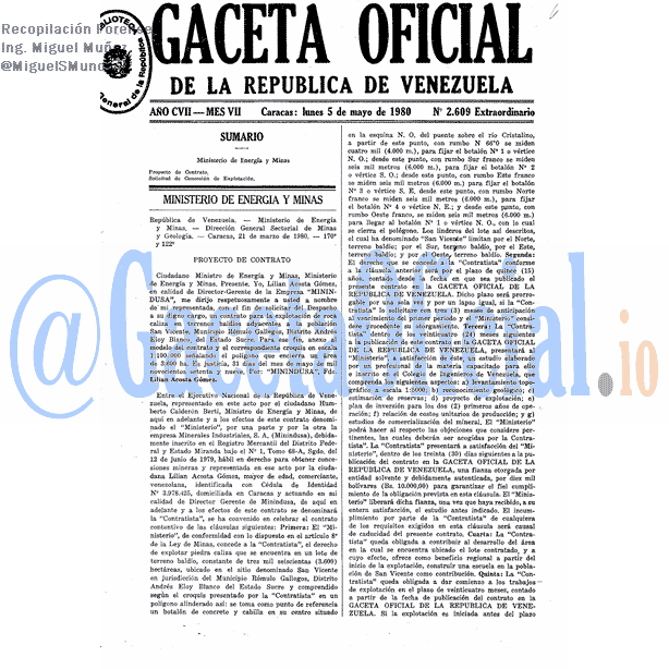 Gaceta Oficial 2609 del 5 Mayo 1980