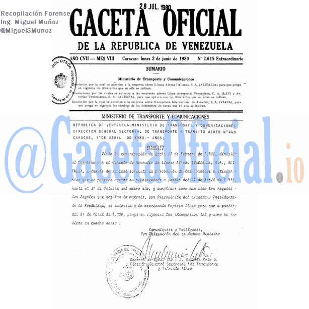 Gaceta Oficial 2615 del 2 Junio 1980