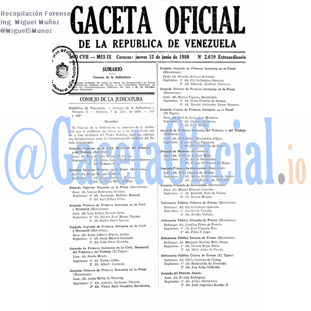 Gaceta Oficial 2619 del 12 Junio 1980