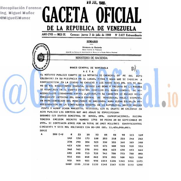 Gaceta Oficial 2627 del 3 Julio 1980