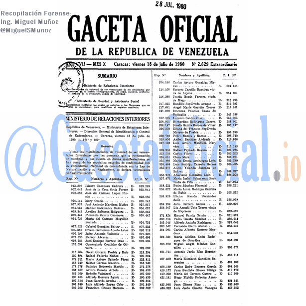 Gaceta Oficial 2629 del 18 Julio 1980
