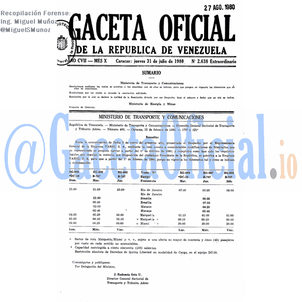 Gaceta Oficial 2638 del 31 Julio 1980