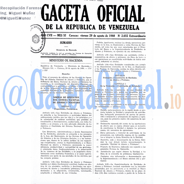 Gaceta Oficial 2655 del 29 Agosto 1980