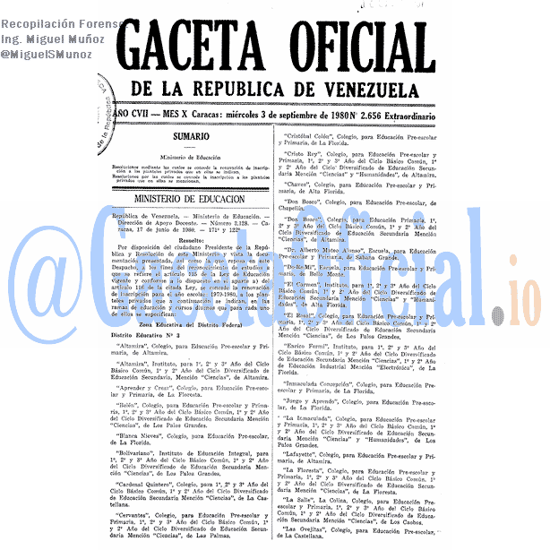 Gaceta Oficial 2656 del 3 Septiembre 1980