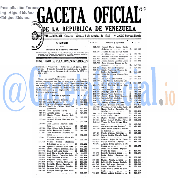 Gaceta Oficial 2675 del 3 Octubre 1980