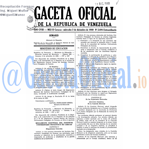 Gaceta Oficial 2694 del 3 Diciembre 1980