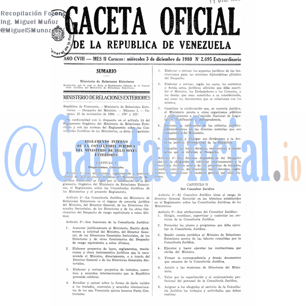 Gaceta Oficial 2695 del 3 Diciembre 1980