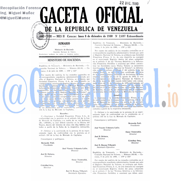 Gaceta Oficial 2697 del 8 Diciembre 1980